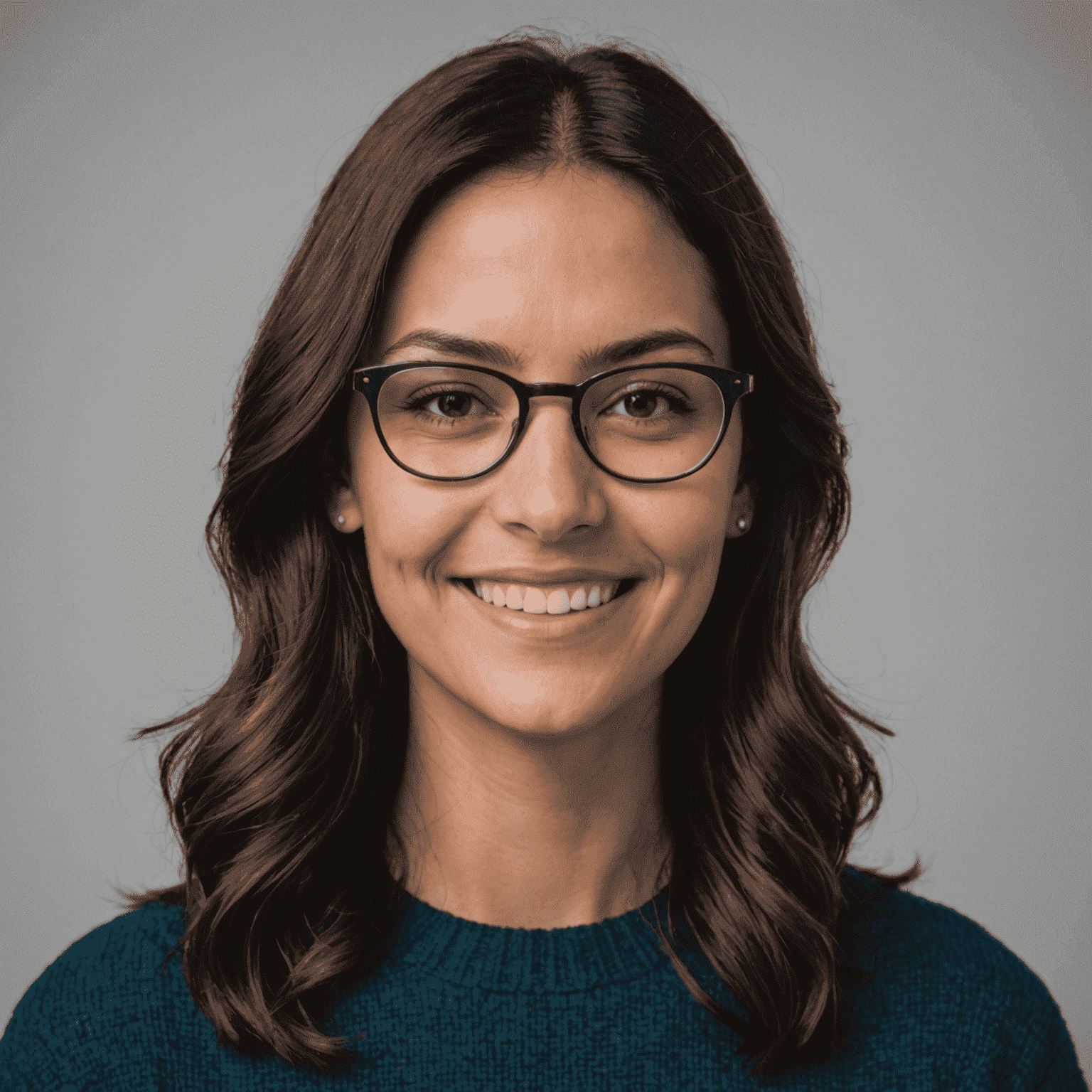 Foto de María González, una mujer joven con gafas y cabello oscuro, sonriendo a la cámara