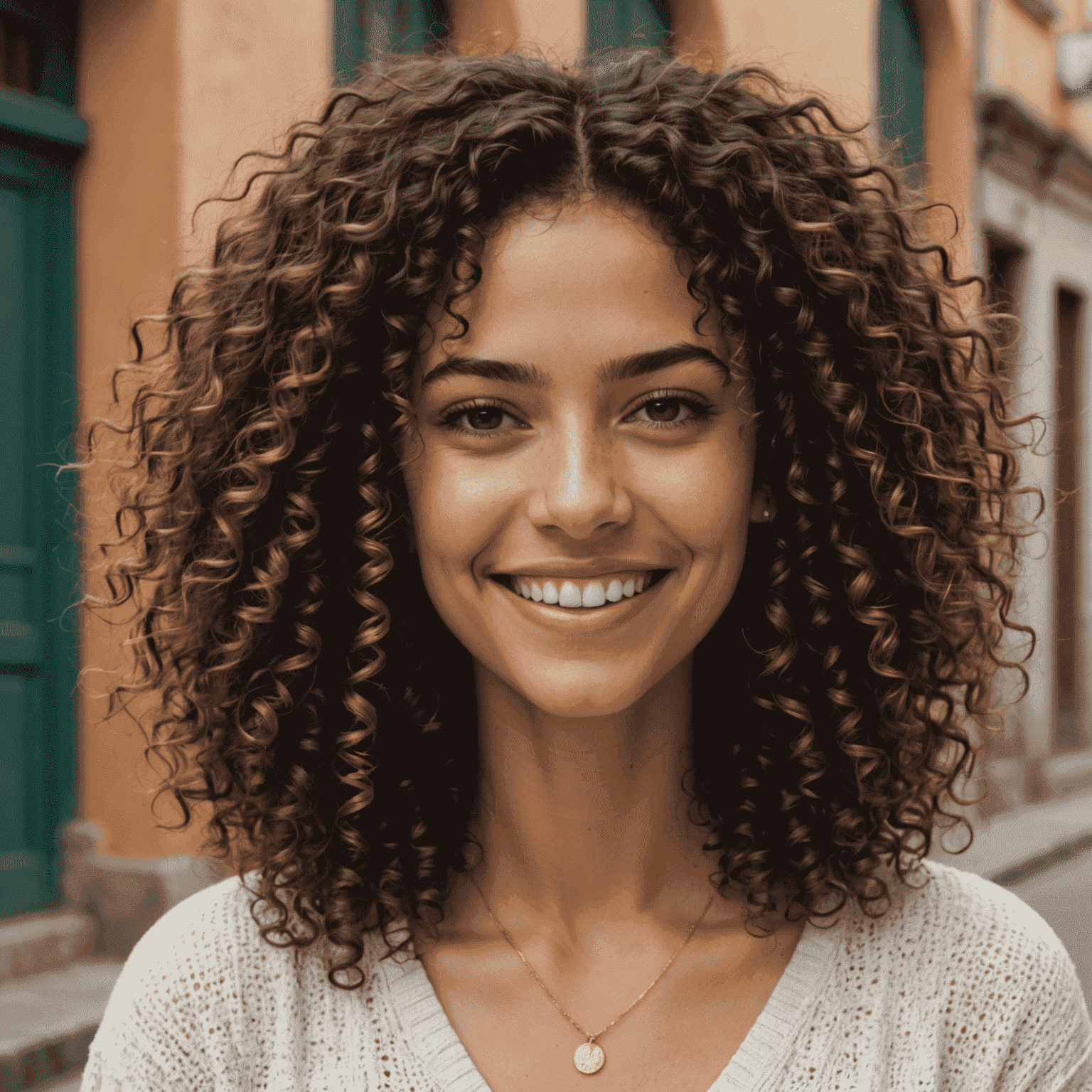 Foto de Ana Martínez, una mujer joven con cabello rizado y una sonrisa brillante